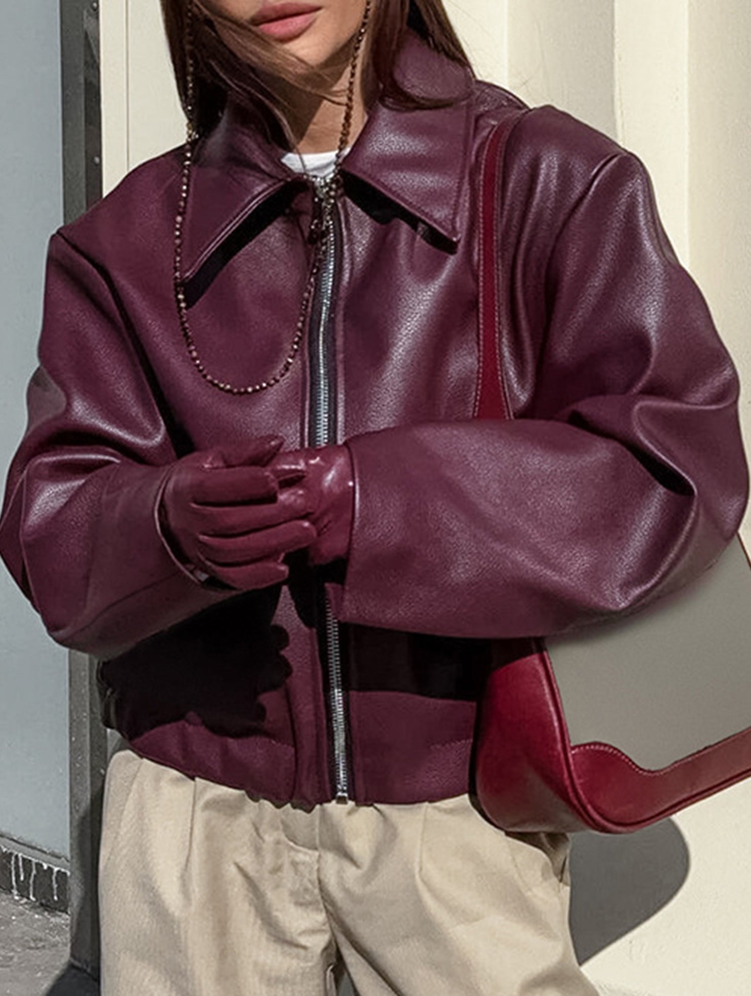 Stylish Loose-fitting Motorcycle Leather Jacket