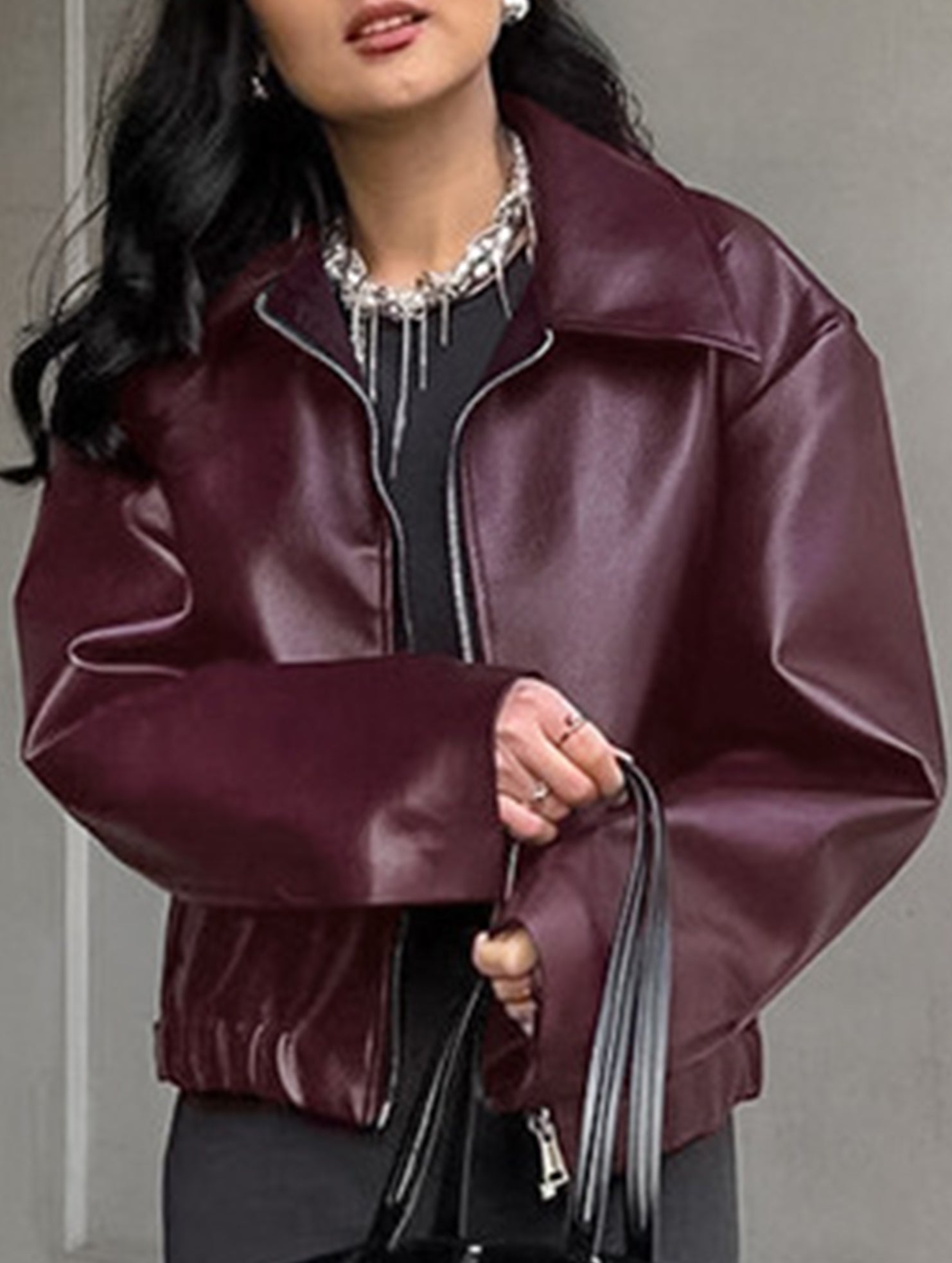 Stylish Loose-fitting Motorcycle Leather Jacket