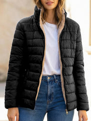 Short, slim-fitting, stand-up collar cotton coat