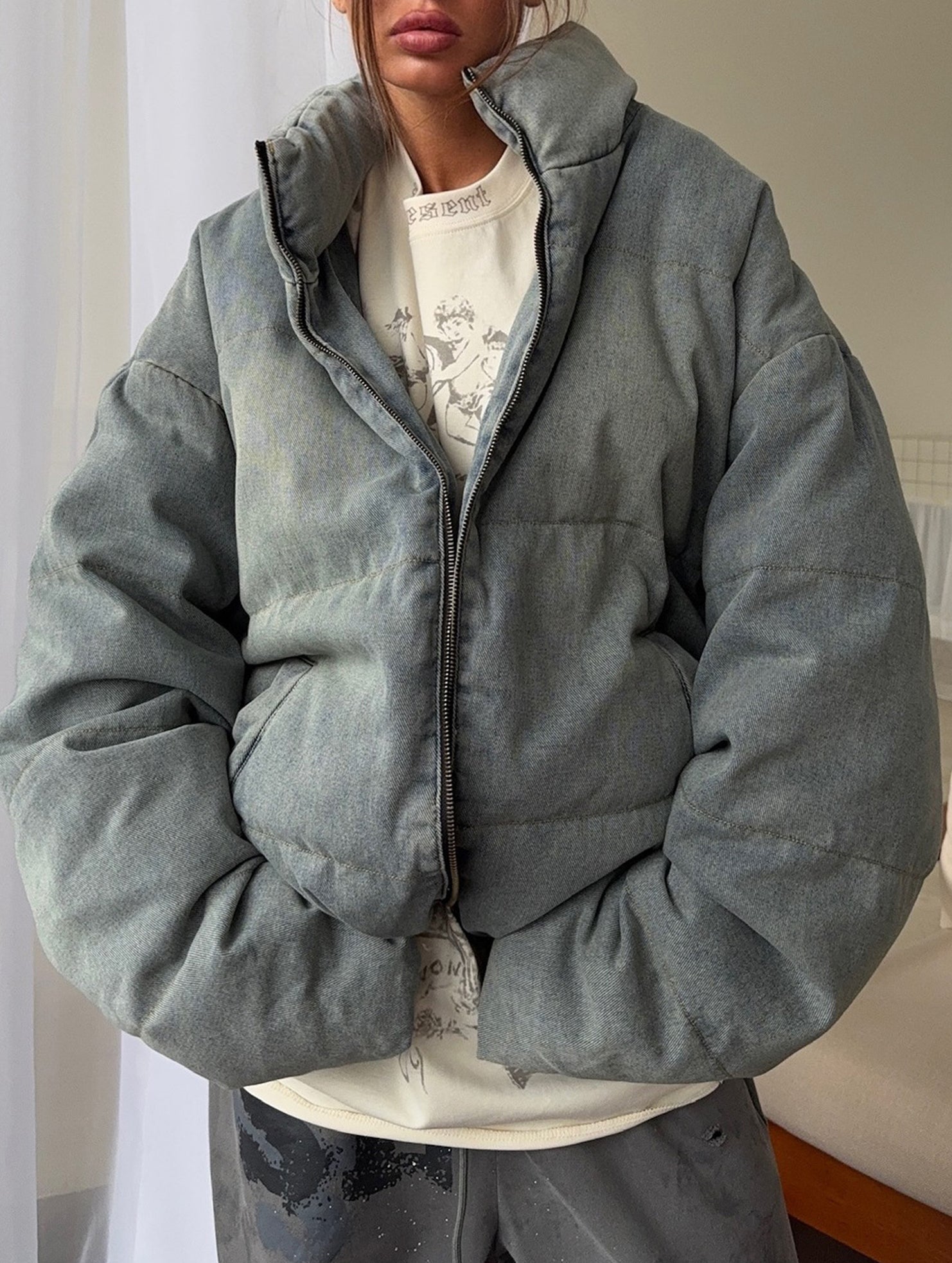 Retro-style warm stand-up collar thick cotton coat