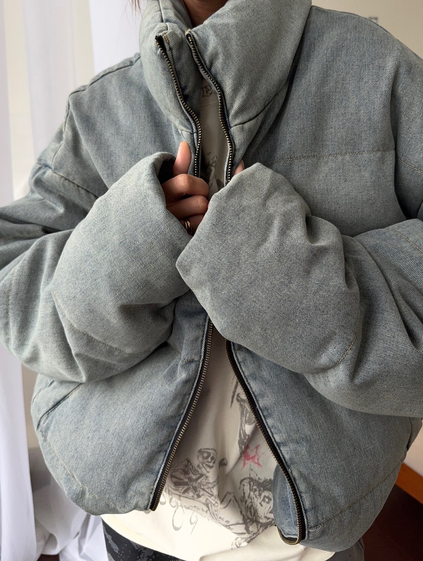 Retro-style warm stand-up collar thick cotton coat