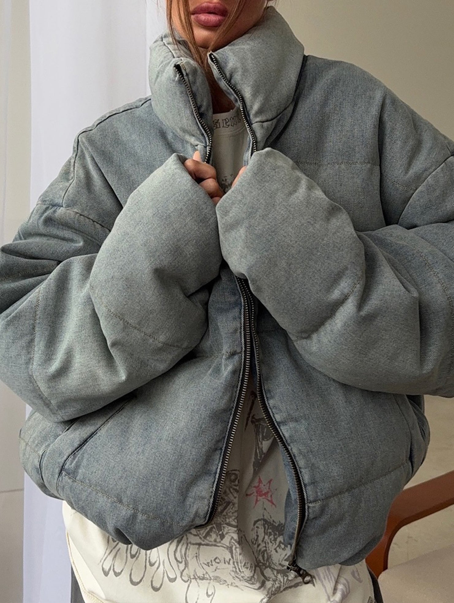 Retro-style warm stand-up collar thick cotton coat