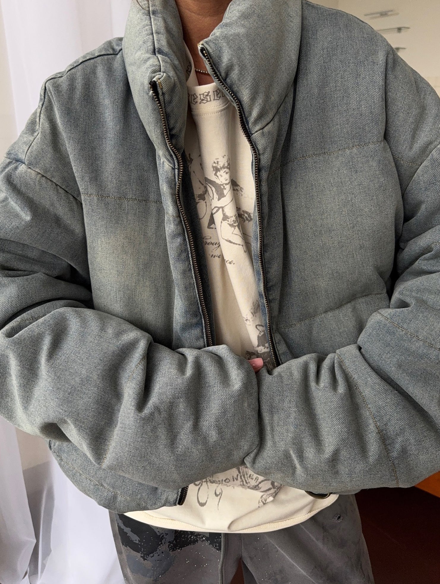 Retro-style warm stand-up collar thick cotton coat