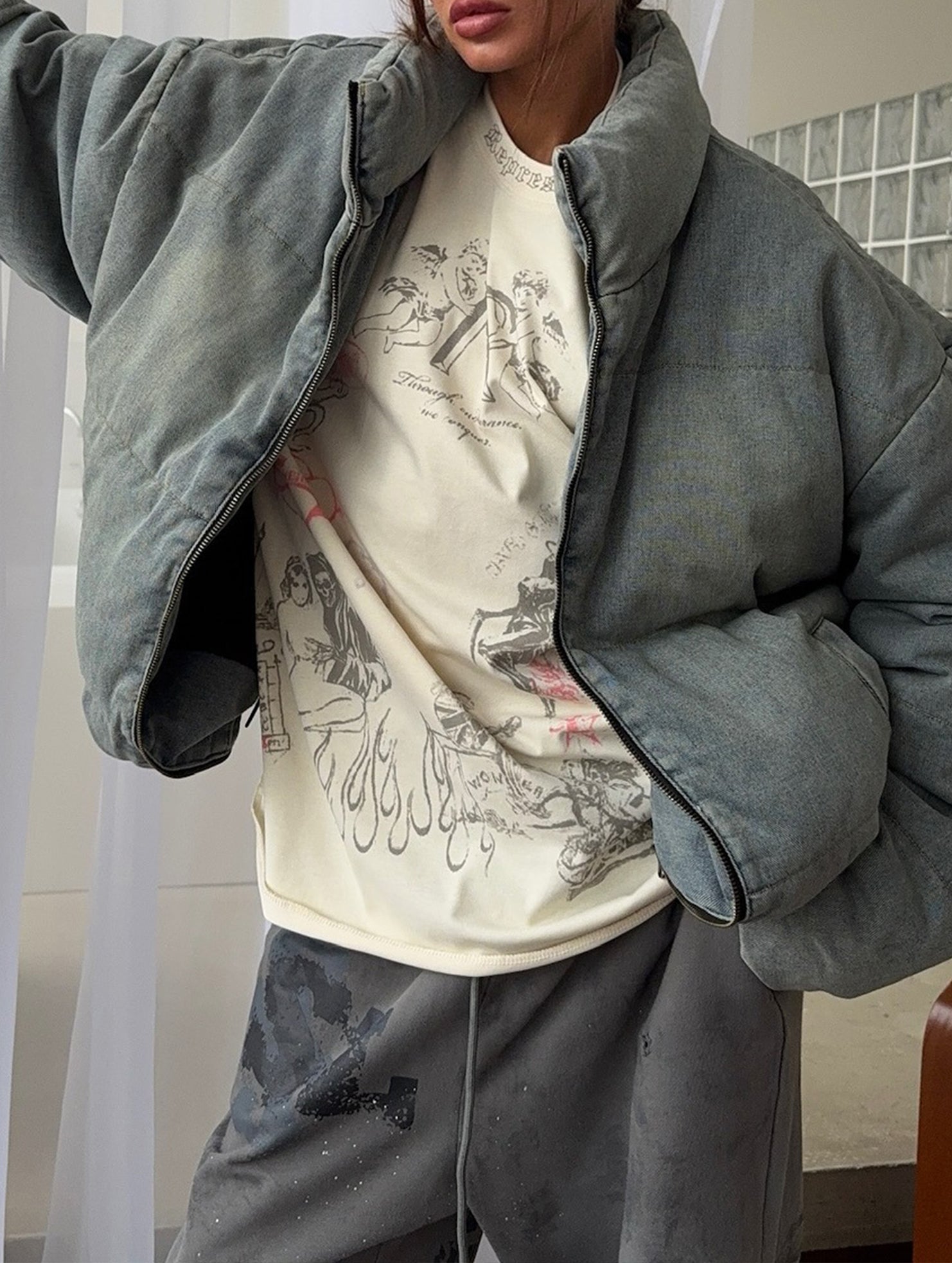 Retro-style warm stand-up collar thick cotton coat