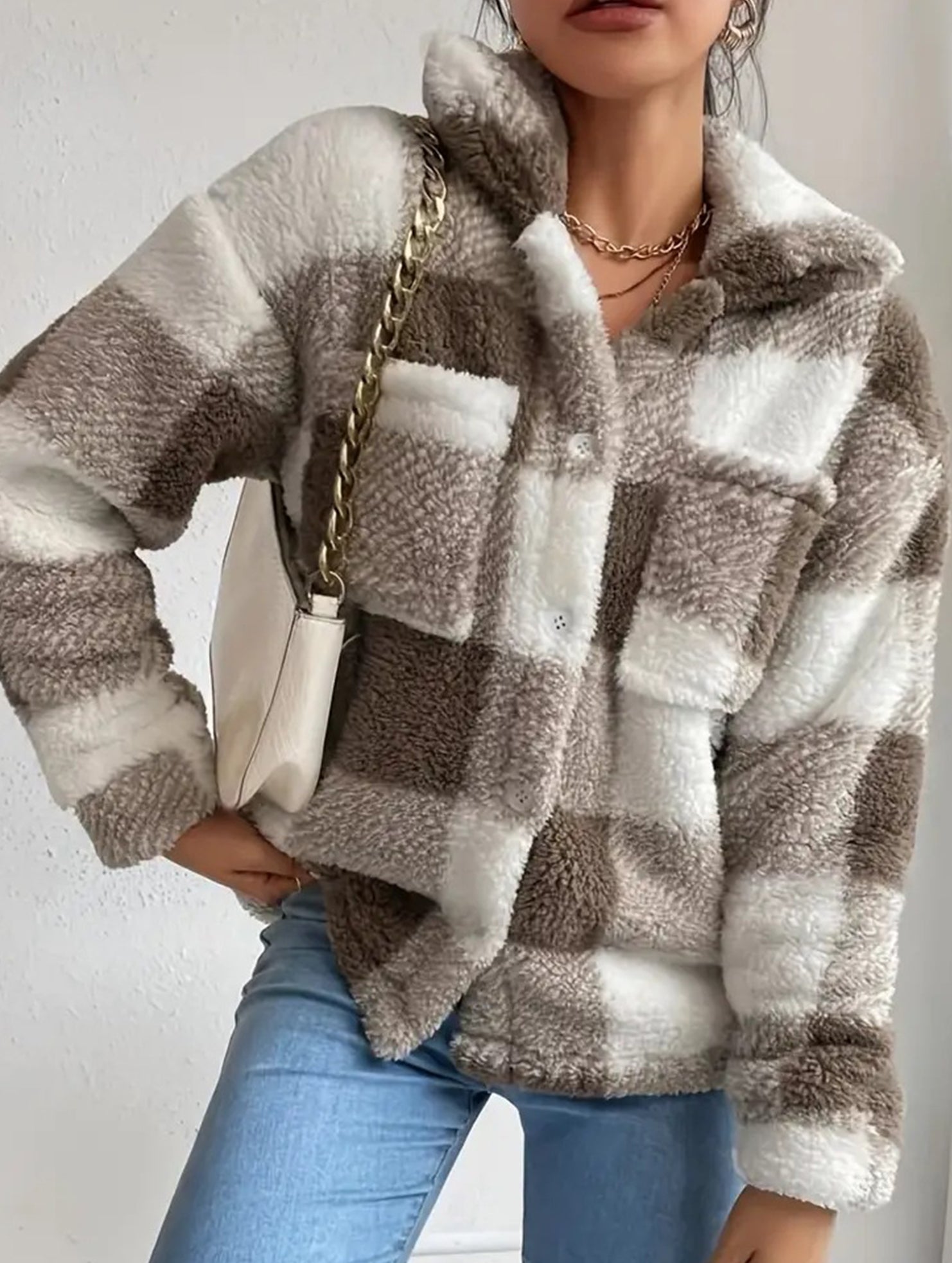 Plaid Cropped Fleece Jacket