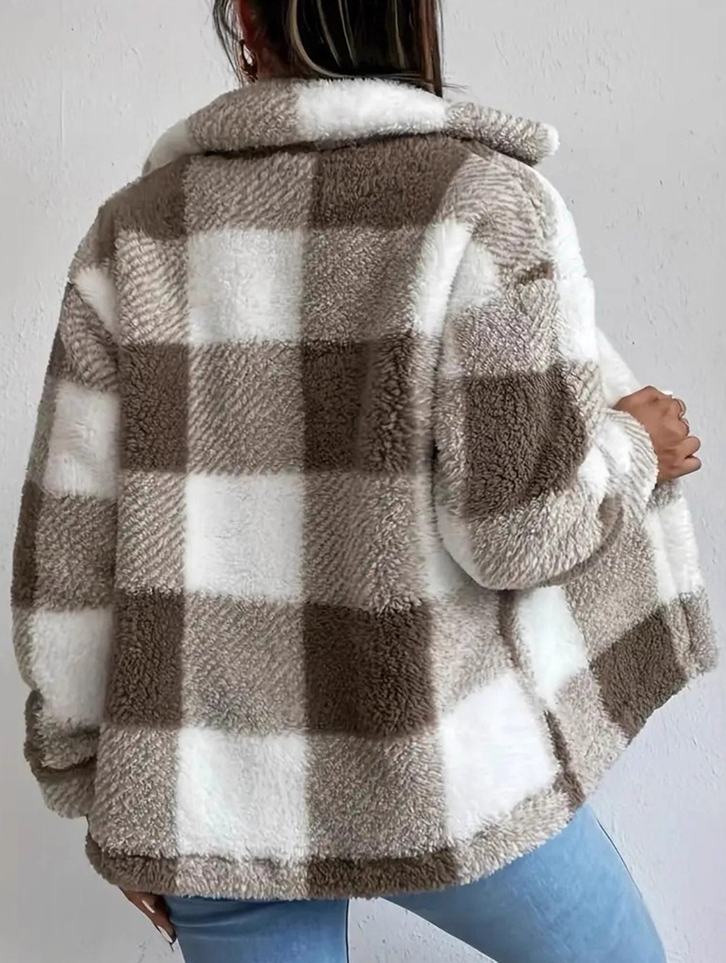 Plaid Cropped Fleece Jacket