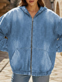 Women's zip-up hooded denim jacket with pockets_CWOJA01693