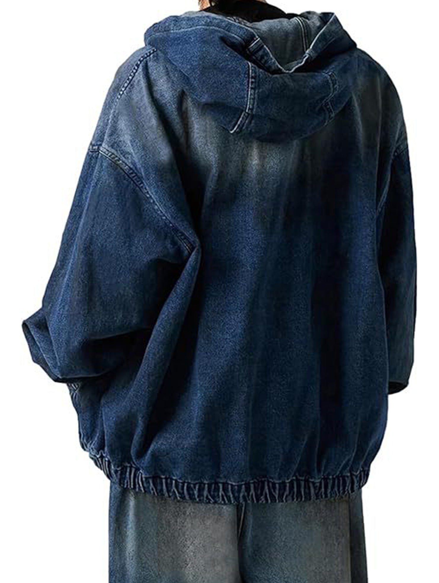 Women's zip-up hooded denim jacket with pockets_CWOJA01693