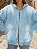 Women's zip-up hooded denim jacket with pockets_CWOJA01693