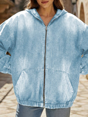 Women's zip-up hooded denim jacket with pockets_CWOJA01693