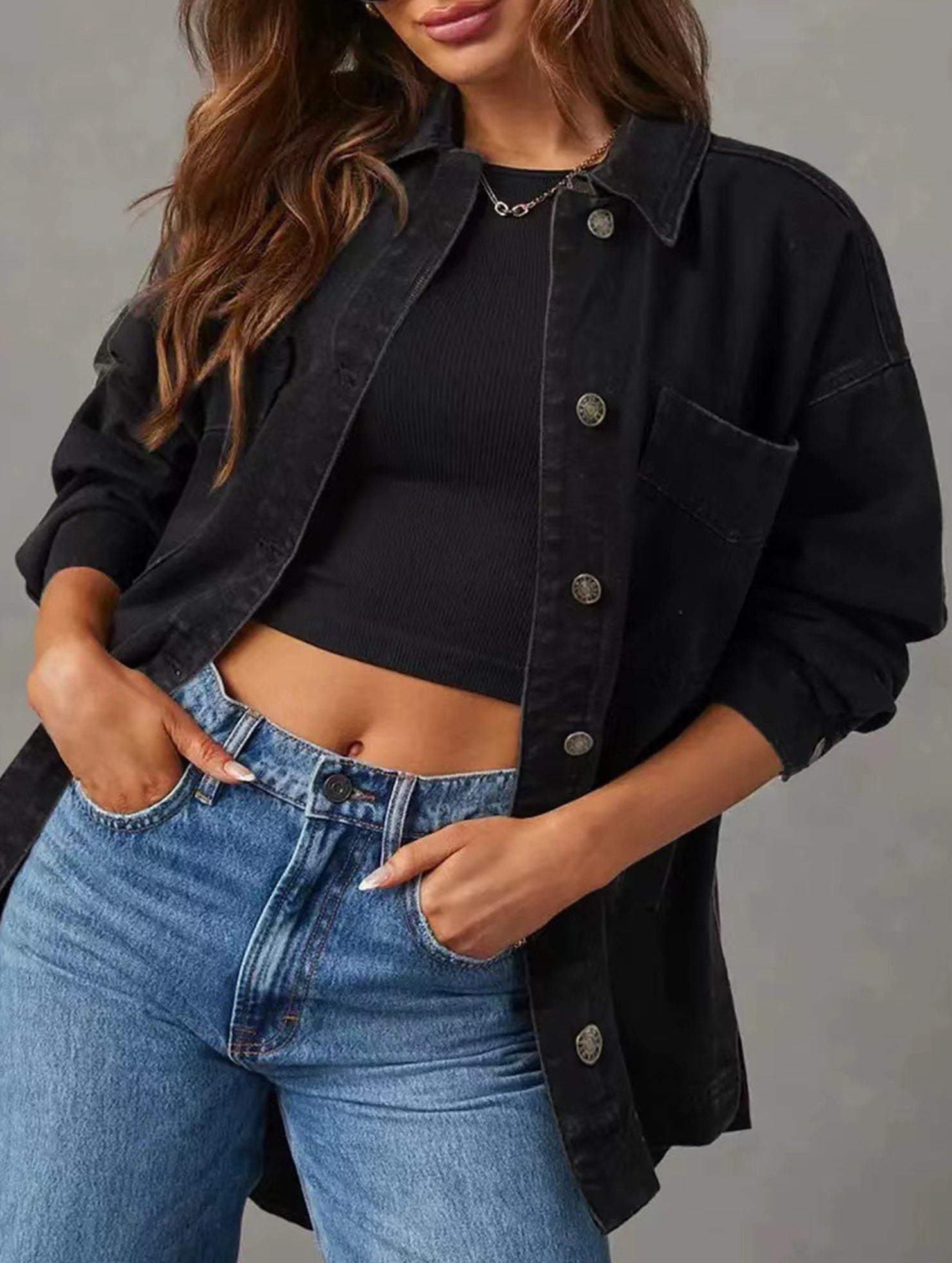 Women's button-down fashion casual denim jacket_CWOJA01695