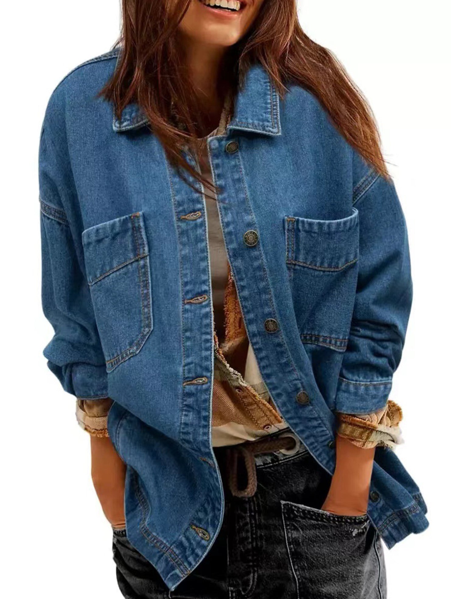 Women's button-down fashion casual denim jacket_CWOJA01695