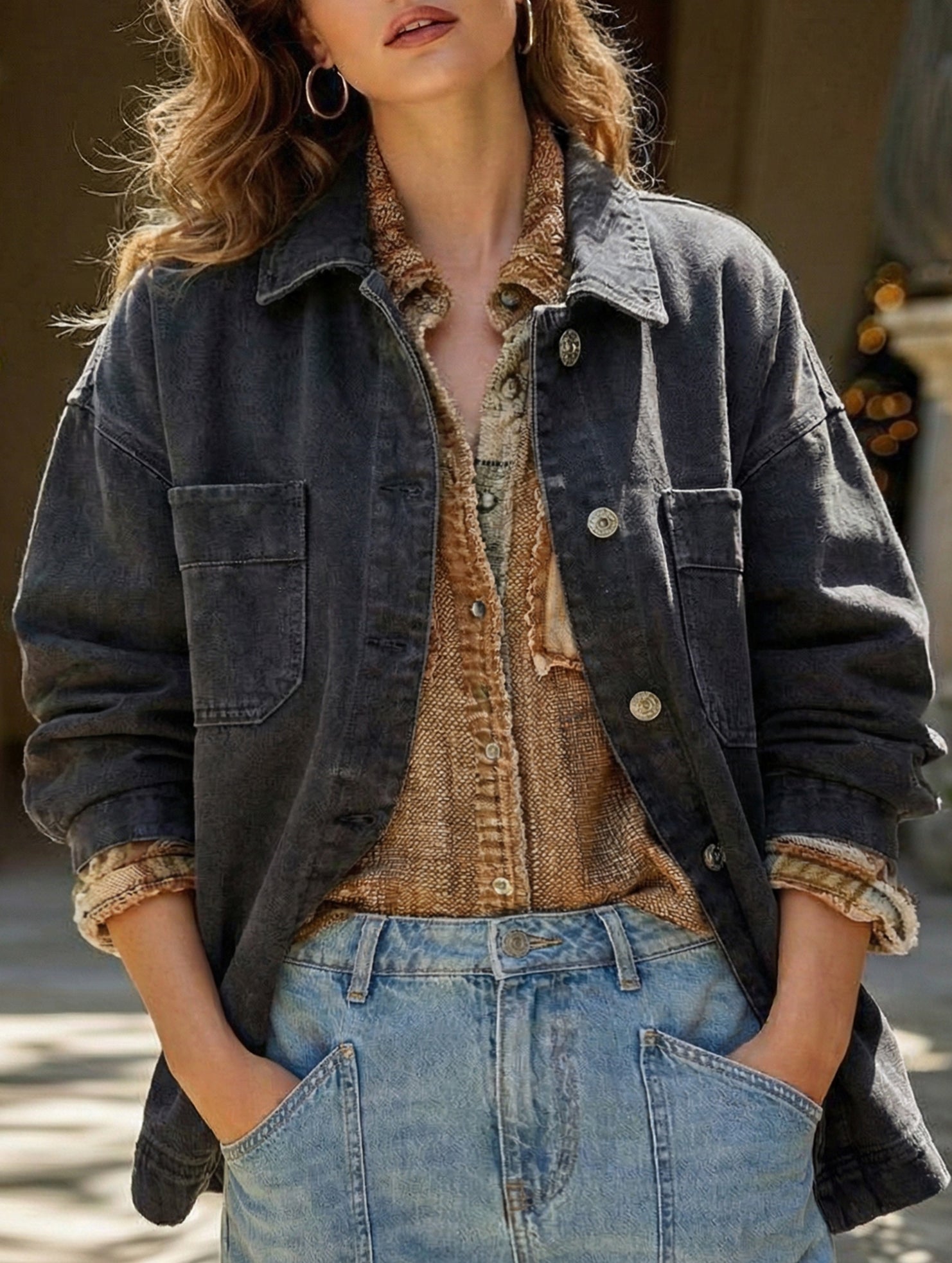 Women's button-down fashion casual denim jacket_CWOJA01695