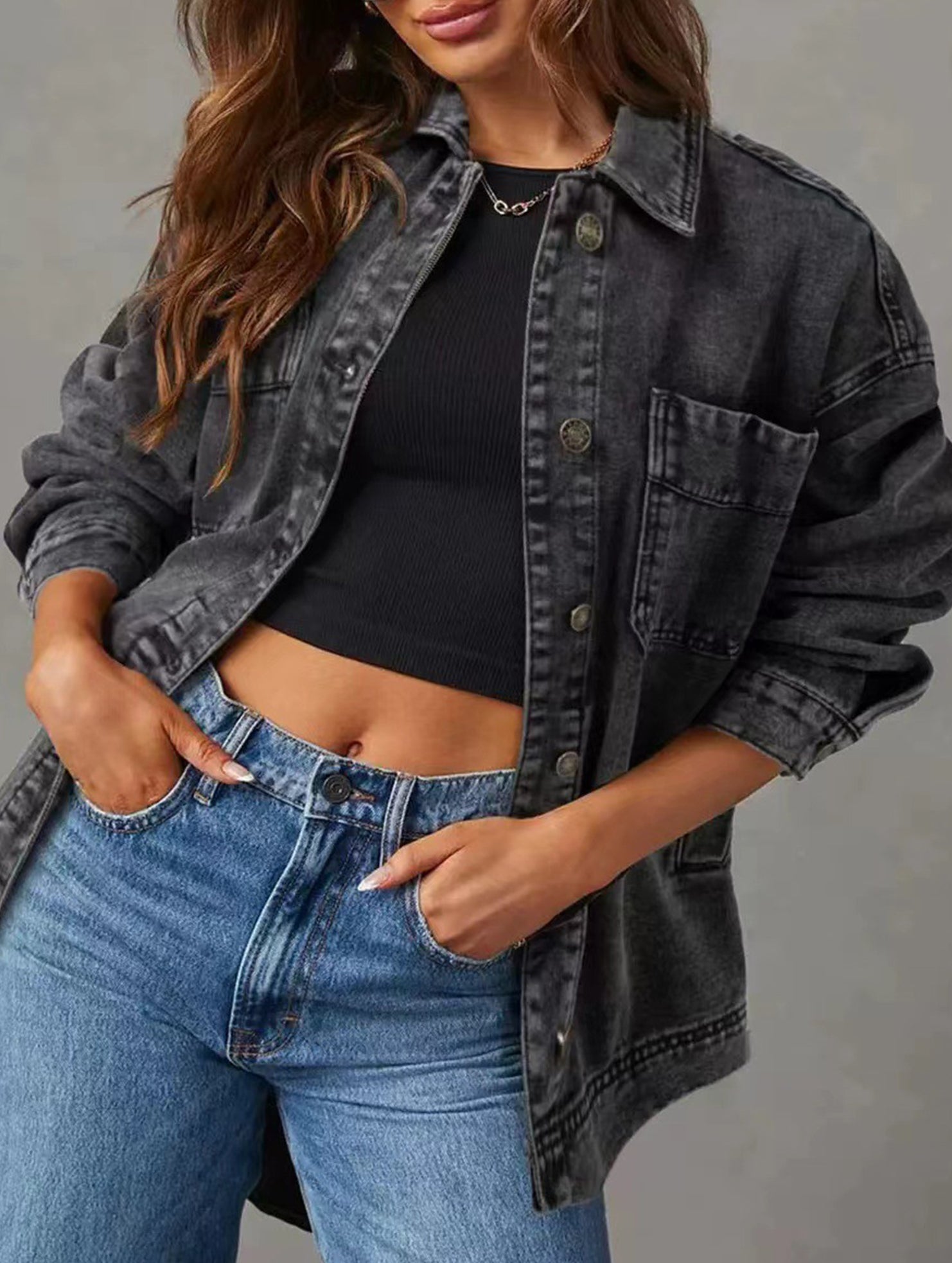 Women's button-down fashion casual denim jacket_CWOJA01695