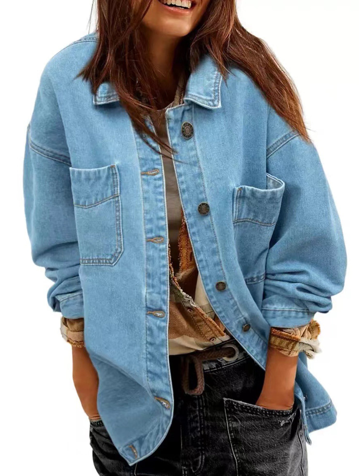 Women's button-down fashion casual denim jacket_CWOJA01695