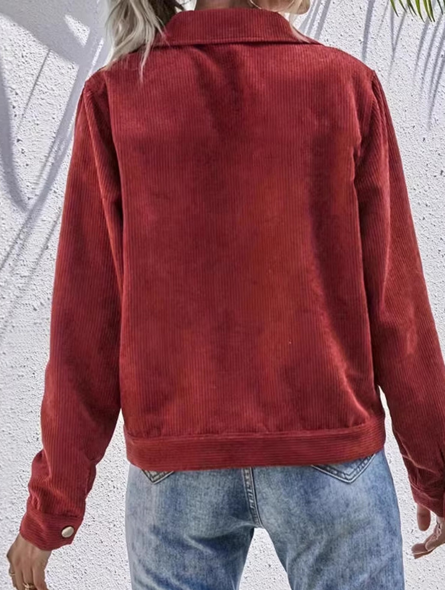 Solid Corduroy Button Front Casual Jacket