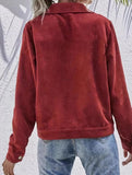 Solid Corduroy Button Front Casual Jacket