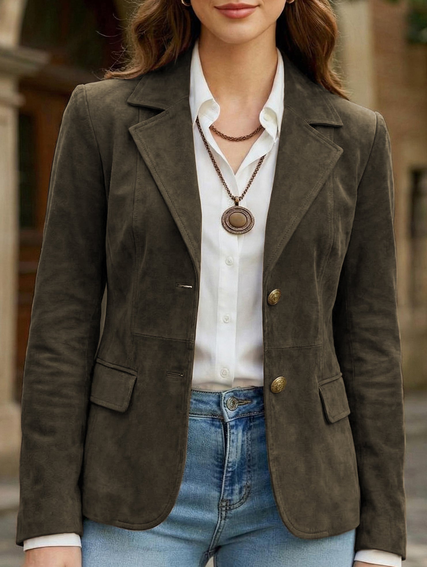 Vintage Cropped Jacket with Metal Buttons