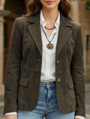 Vintage Cropped Jacket with Metal Buttons
