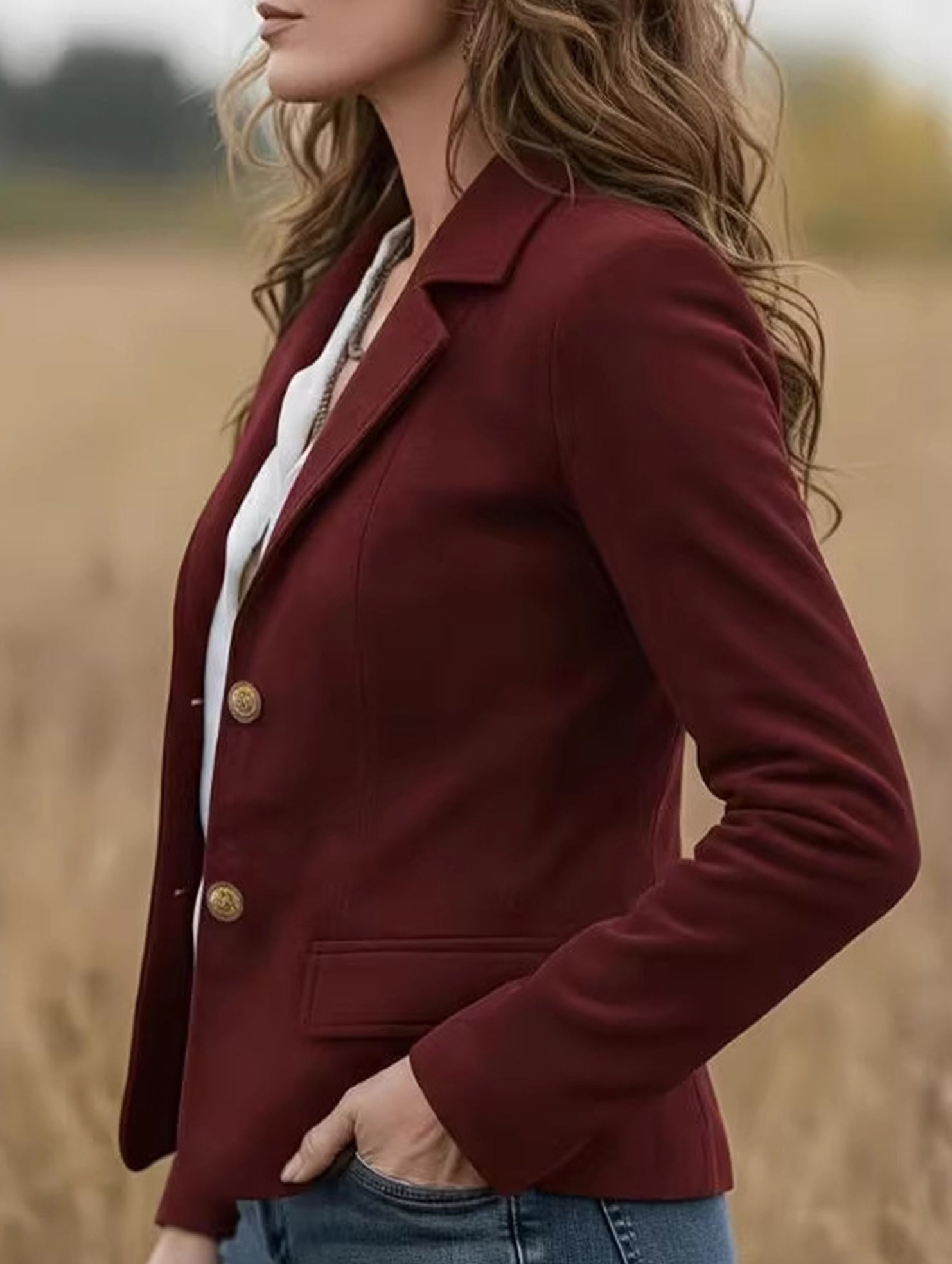 Vintage Cropped Jacket with Metal Buttons