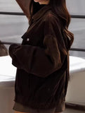 Brown Corduroy Lapel Casual Jacket for Women