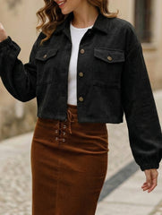 Drop Shoulder Corduroy Cropped Casual Jacket