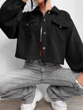 Drop Shoulder Corduroy Cropped Casual Jacket