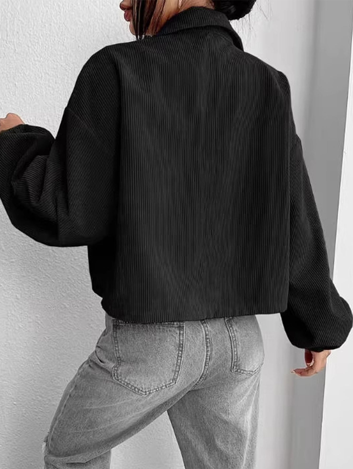 Drop Shoulder Corduroy Cropped Casual Jacket