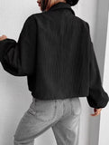 Drop Shoulder Corduroy Cropped Casual Jacket
