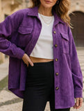 Purple Corduroy Loose Fit Casual Jacket