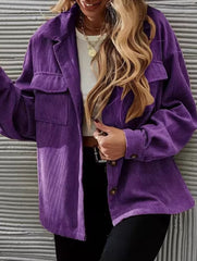 Purple Corduroy Loose Fit Casual Jacket