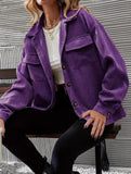 Purple Corduroy Loose Fit Casual Jacket