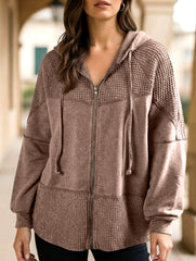 Color Block Hooded Washed Drawstring Jacket_CWOJA01826