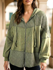 Color Block Hooded Washed Drawstring Jacket_CWOJA01826