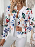 Tropical Print Baseball Collar Jacket