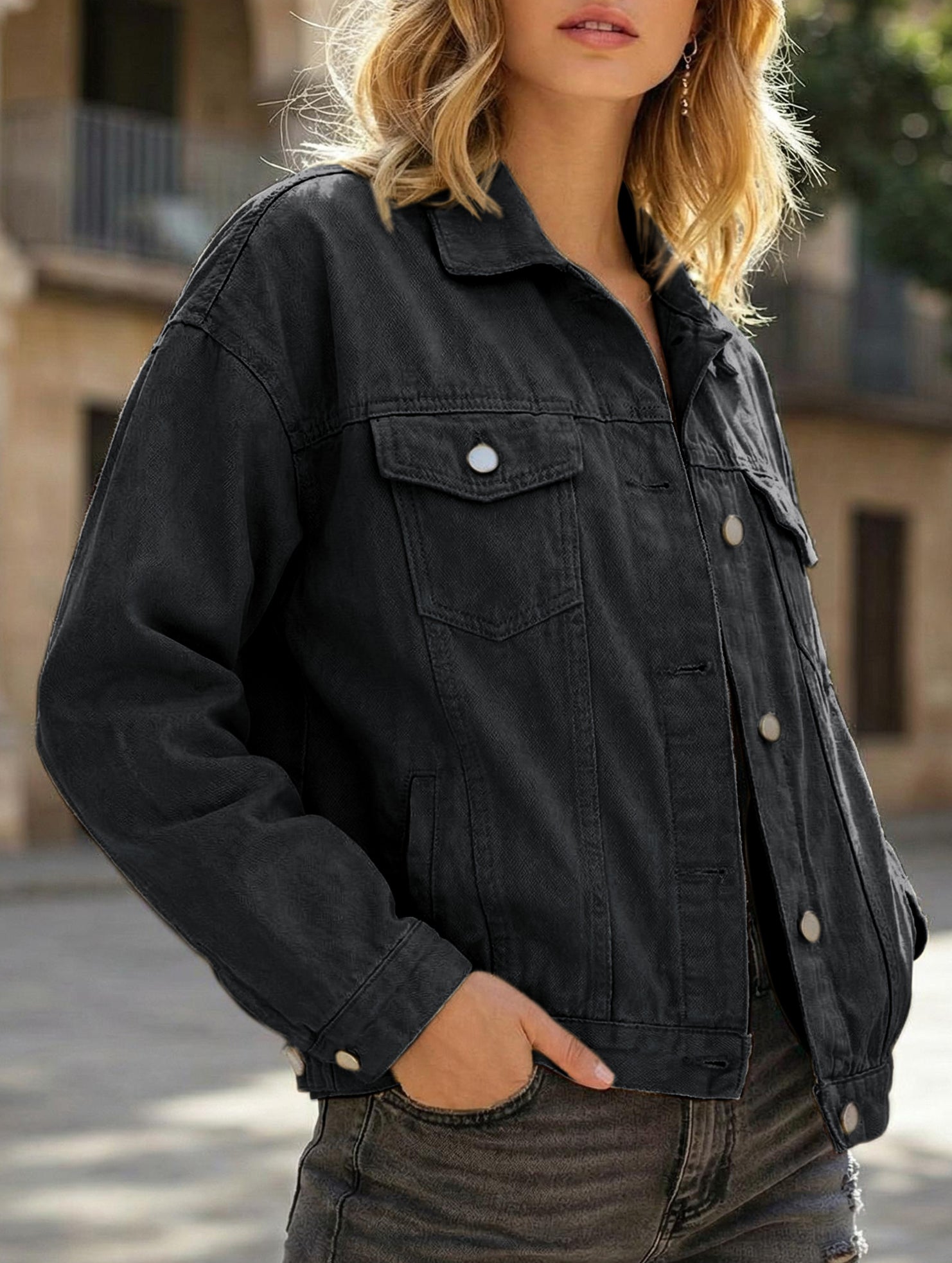 Solid color slim cropped denim jacket casual jacket