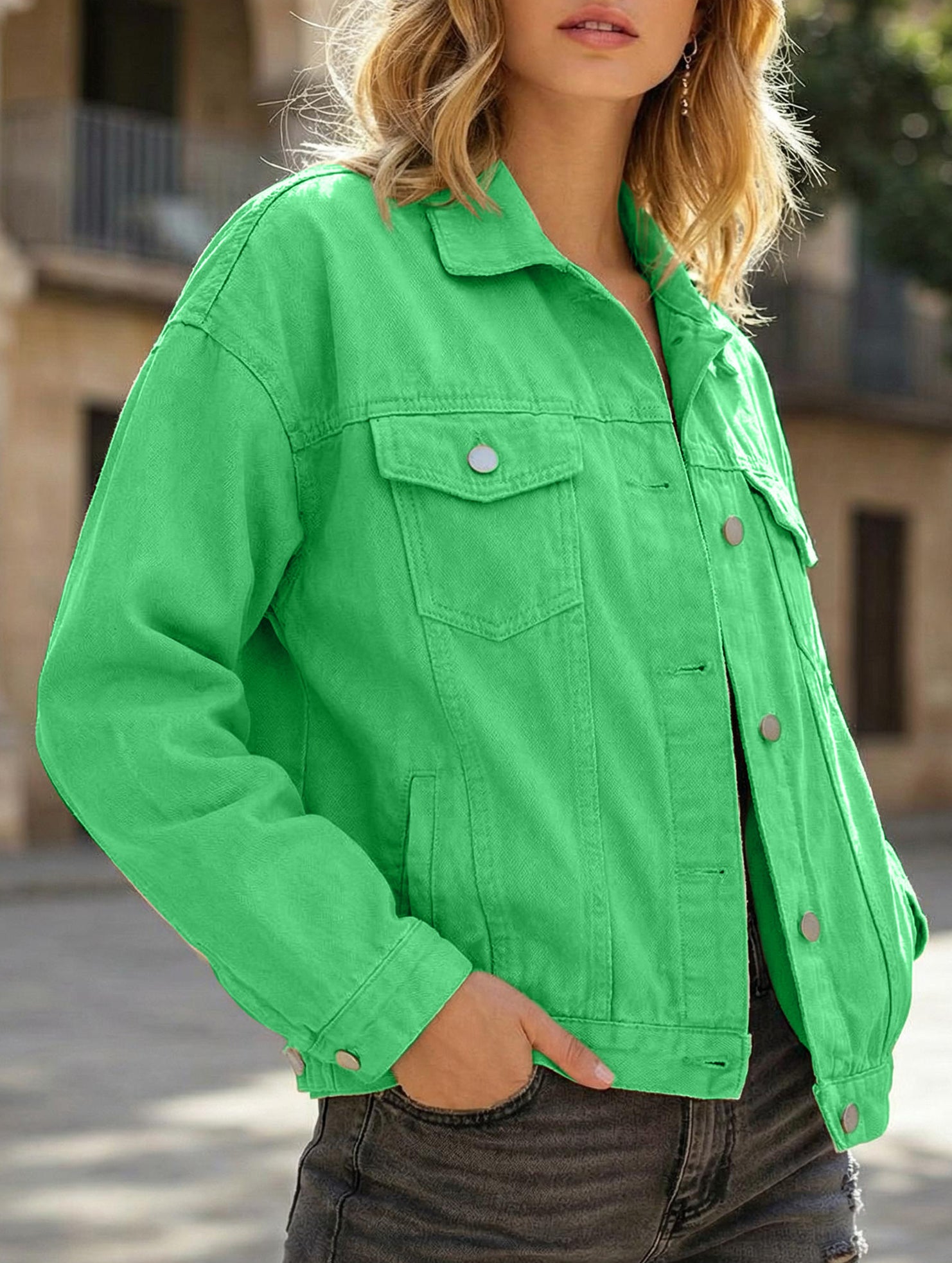 Solid color slim cropped denim jacket casual jacket