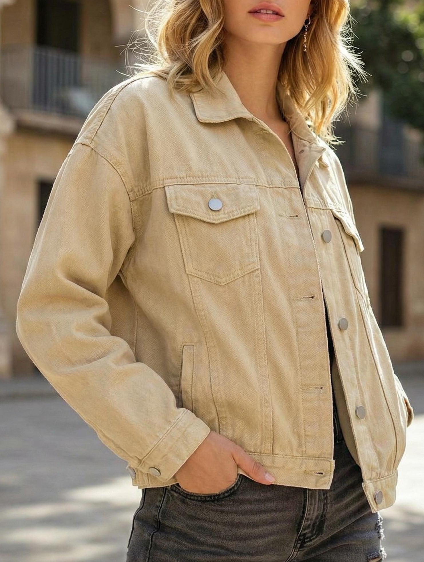 Solid color slim cropped denim jacket casual jacket