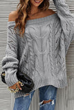 OFF SHOULDER CABLE CHUNKY KNIT OVERSIZED SWEATER，100% ACRYLIC，SIZE S(2)-M(2)-L(2)-XL(2)，MADE IN CHINA，WOMEN BLAZER