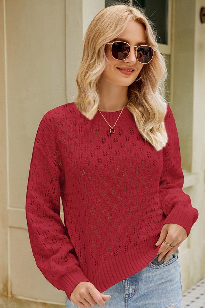 Women Ribbed Crewneck Knit Pullover Sweater Top_Cwoswl0399