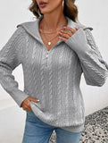 Lazy Retro Lapel Cable Zipper Sweater