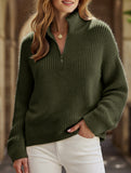 Loose high-neck ribbed pullover sweater