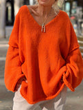 Fashionable V-neck long-sleeved sweater