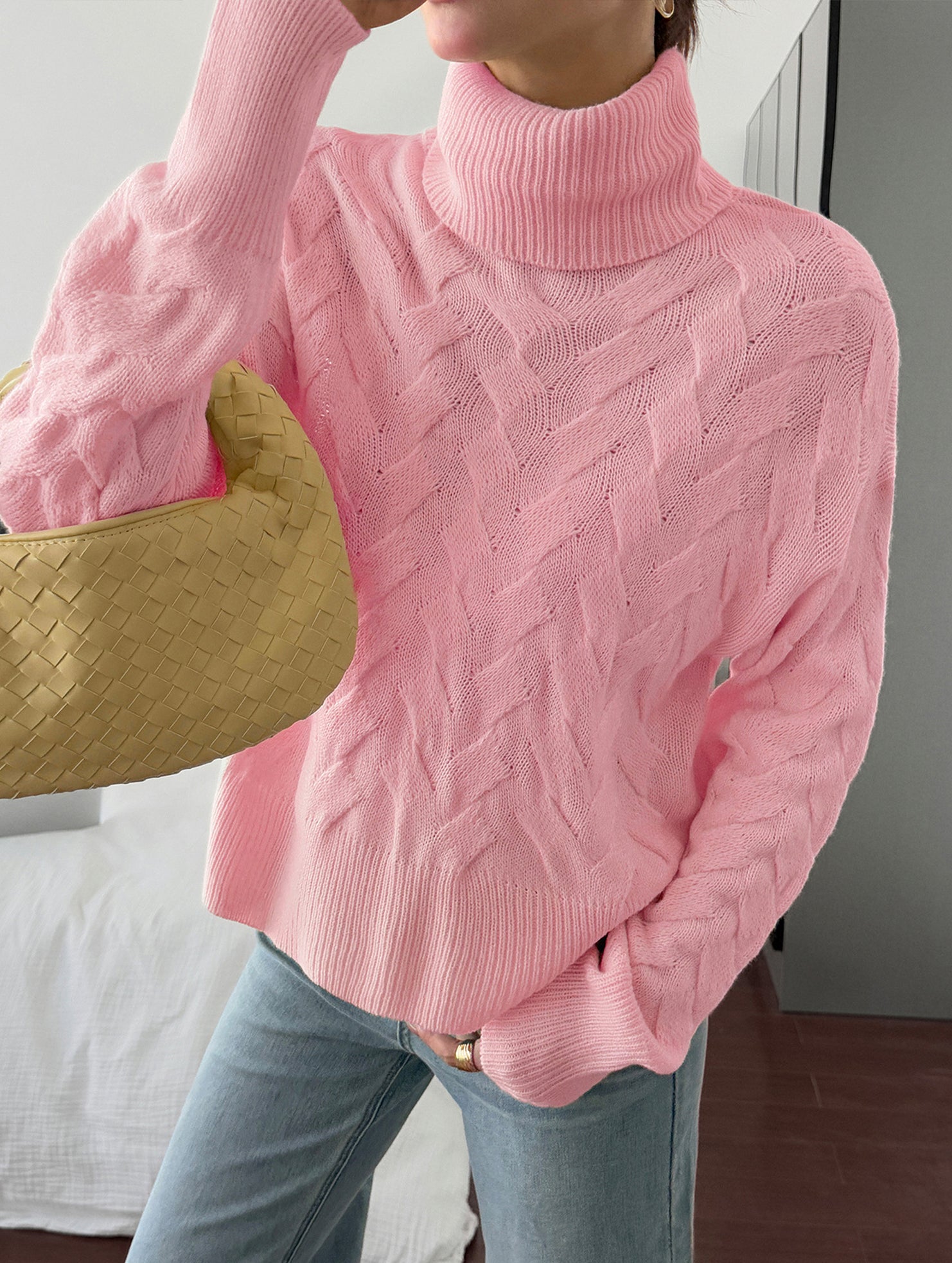 Casual solid color wool long-sleeved sweater