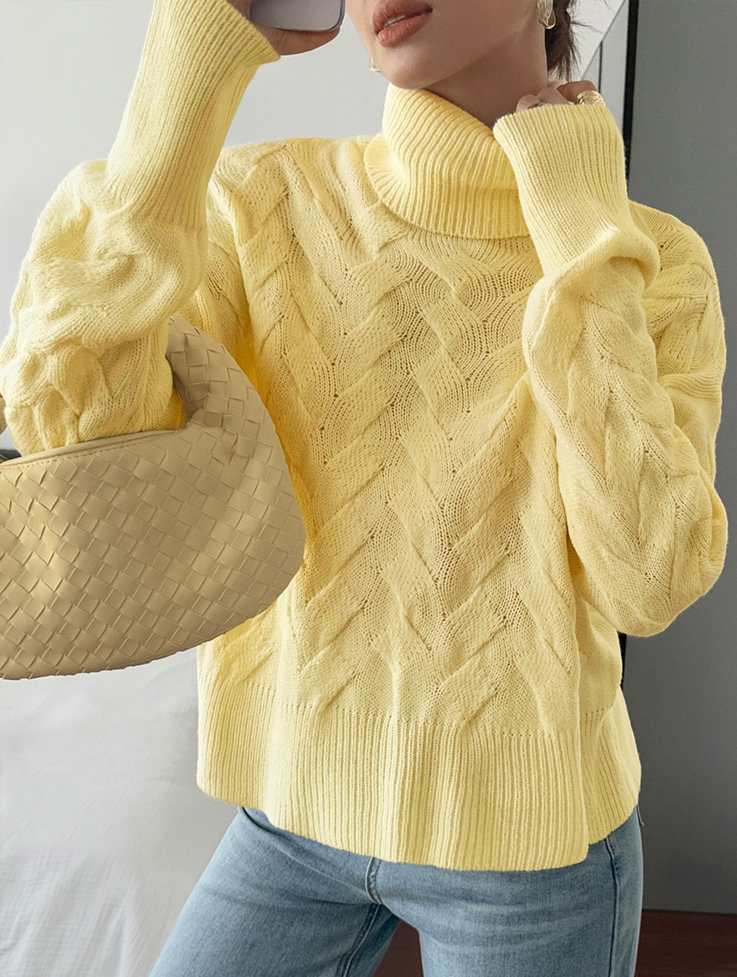 Casual solid color wool long-sleeved sweater