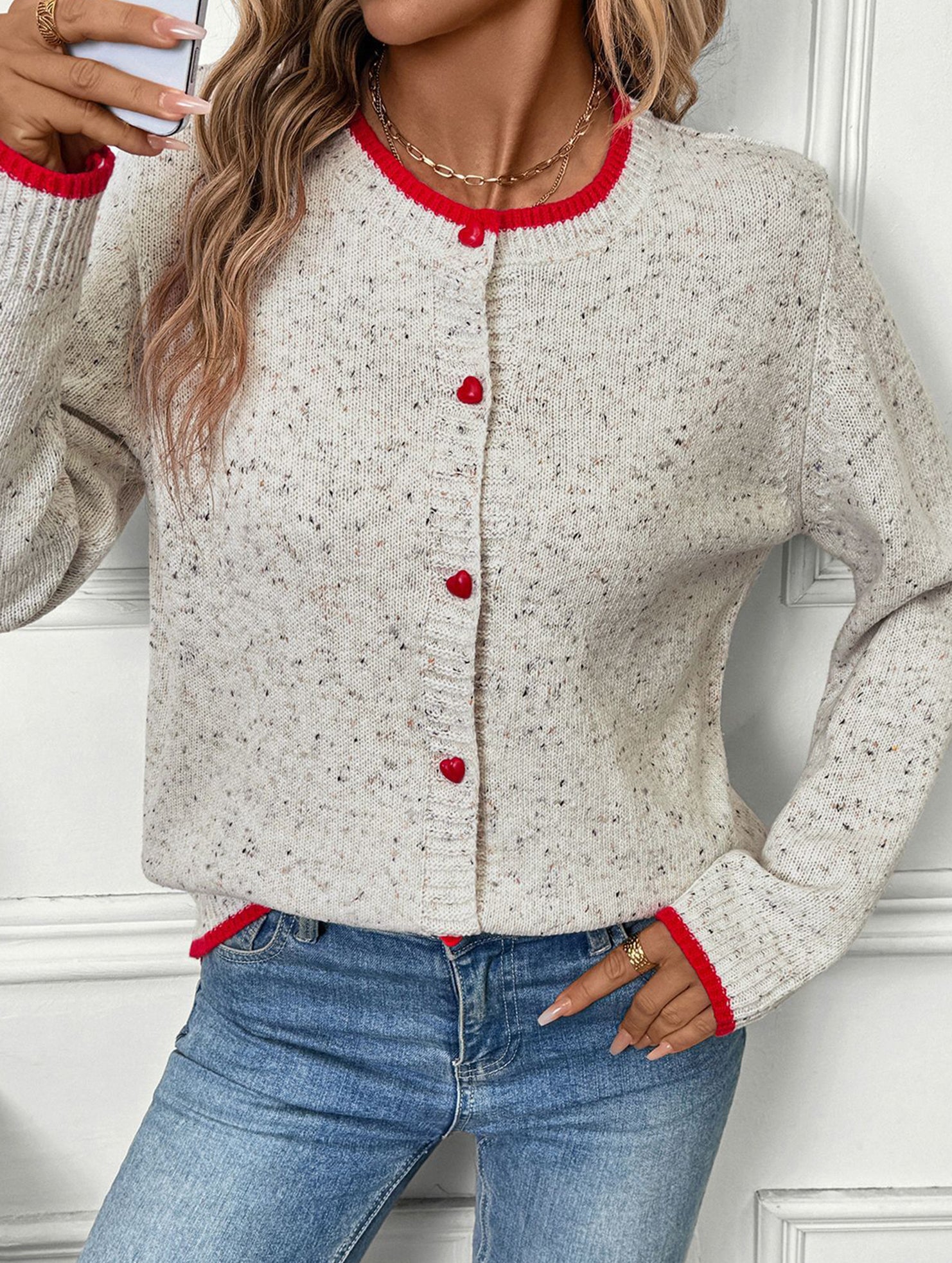 Casual contrast color sweater knitted cardigan