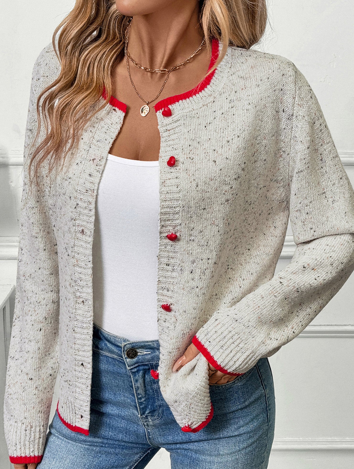 Casual contrast color sweater knitted cardigan