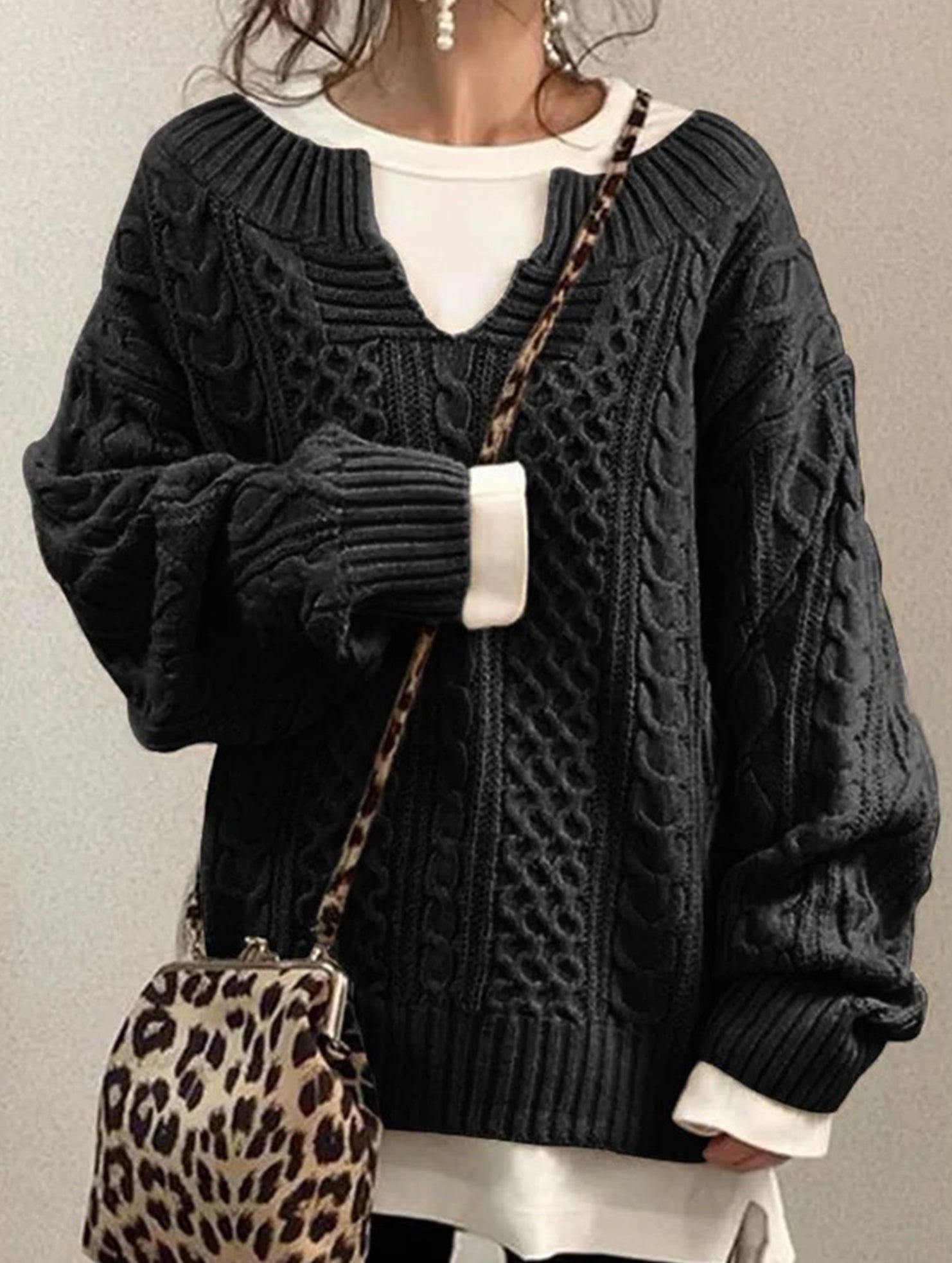 Casual knitted cable-knit sweater