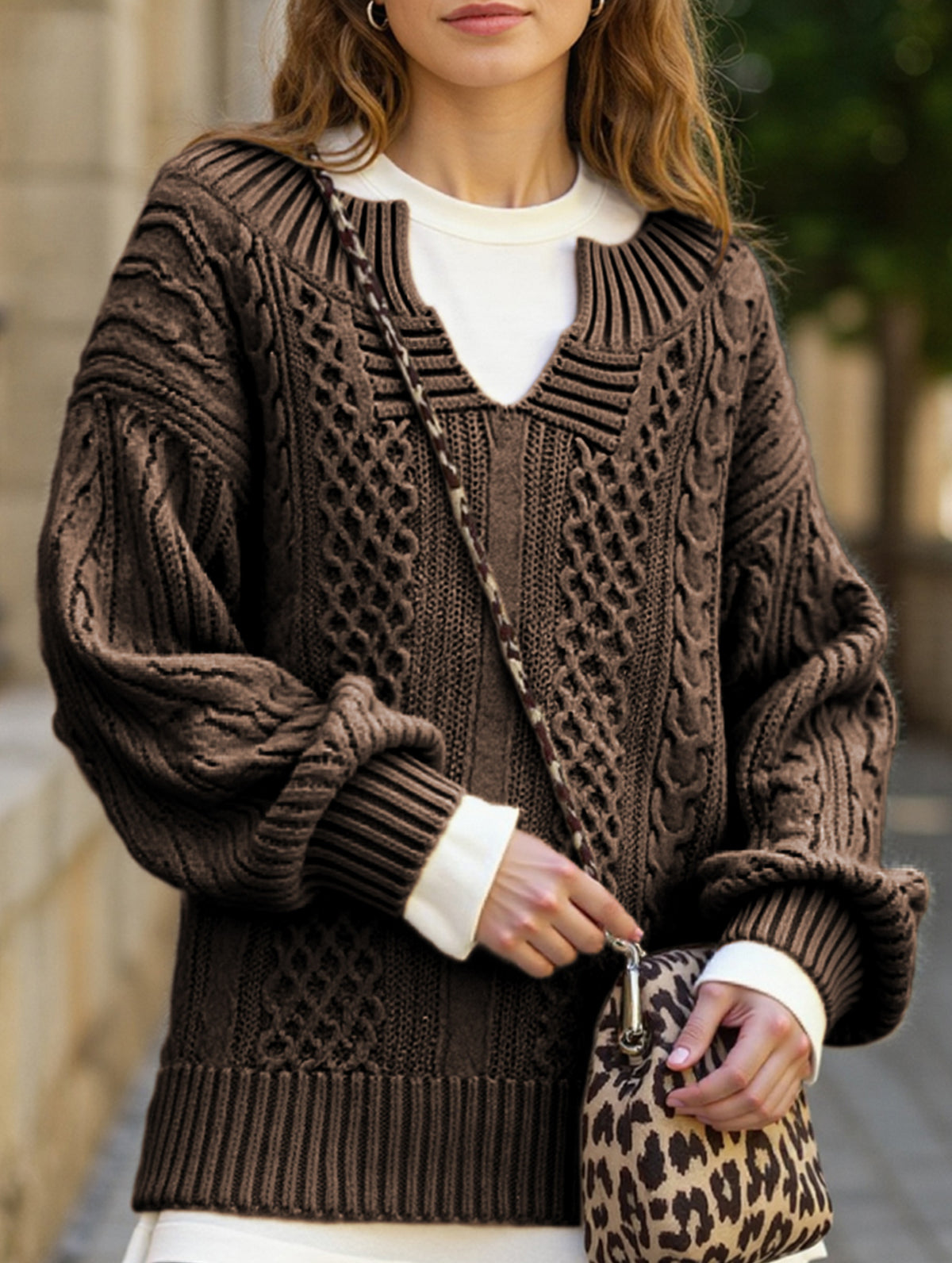 Casual knitted cable-knit sweater
