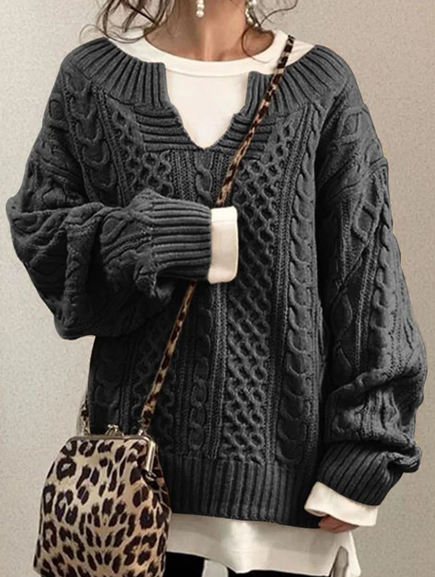 Casual knitted cable-knit sweater